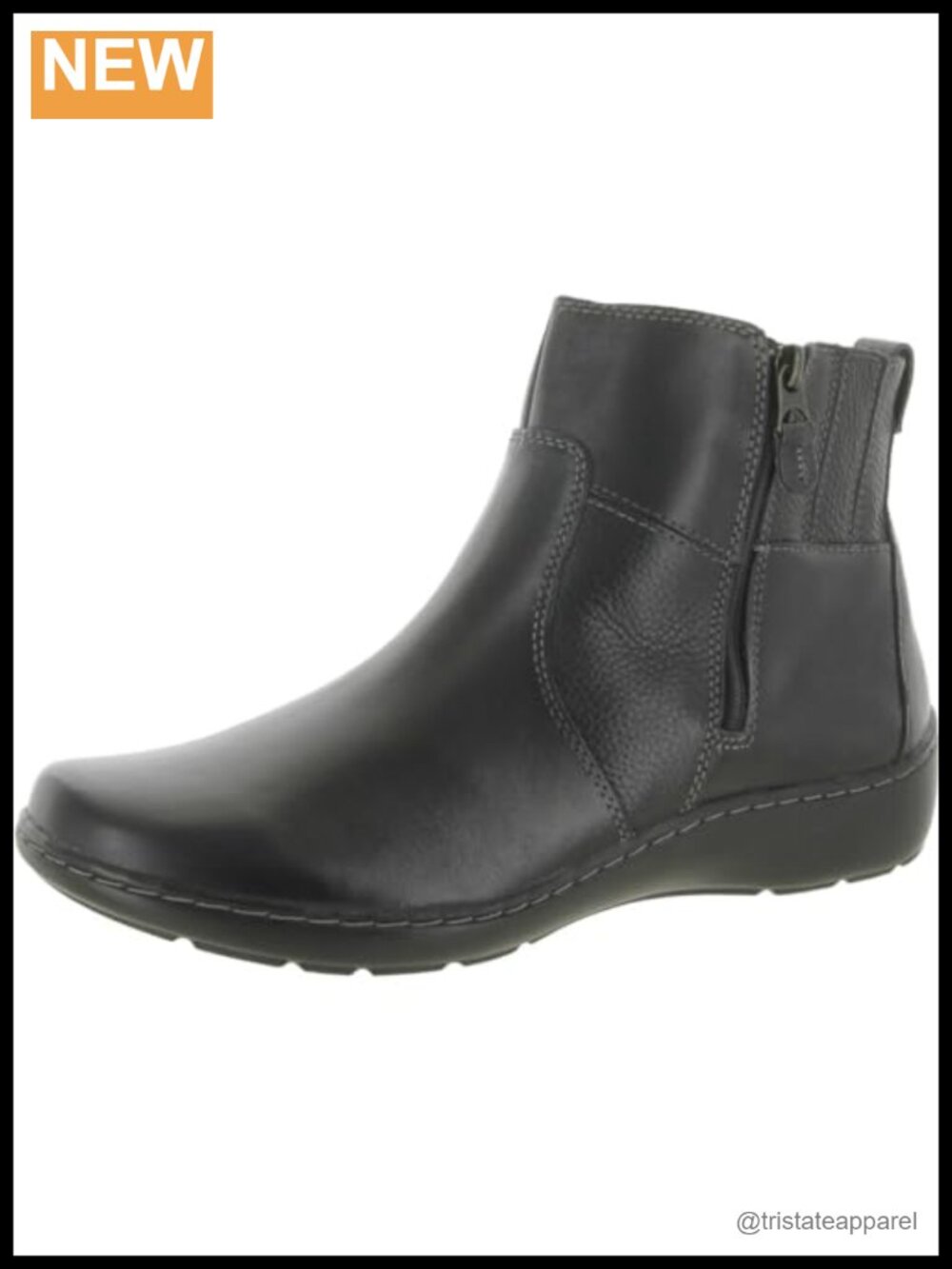 Clarks Women's Cora Grace Ankle Boots Black Leather Zip Comfort